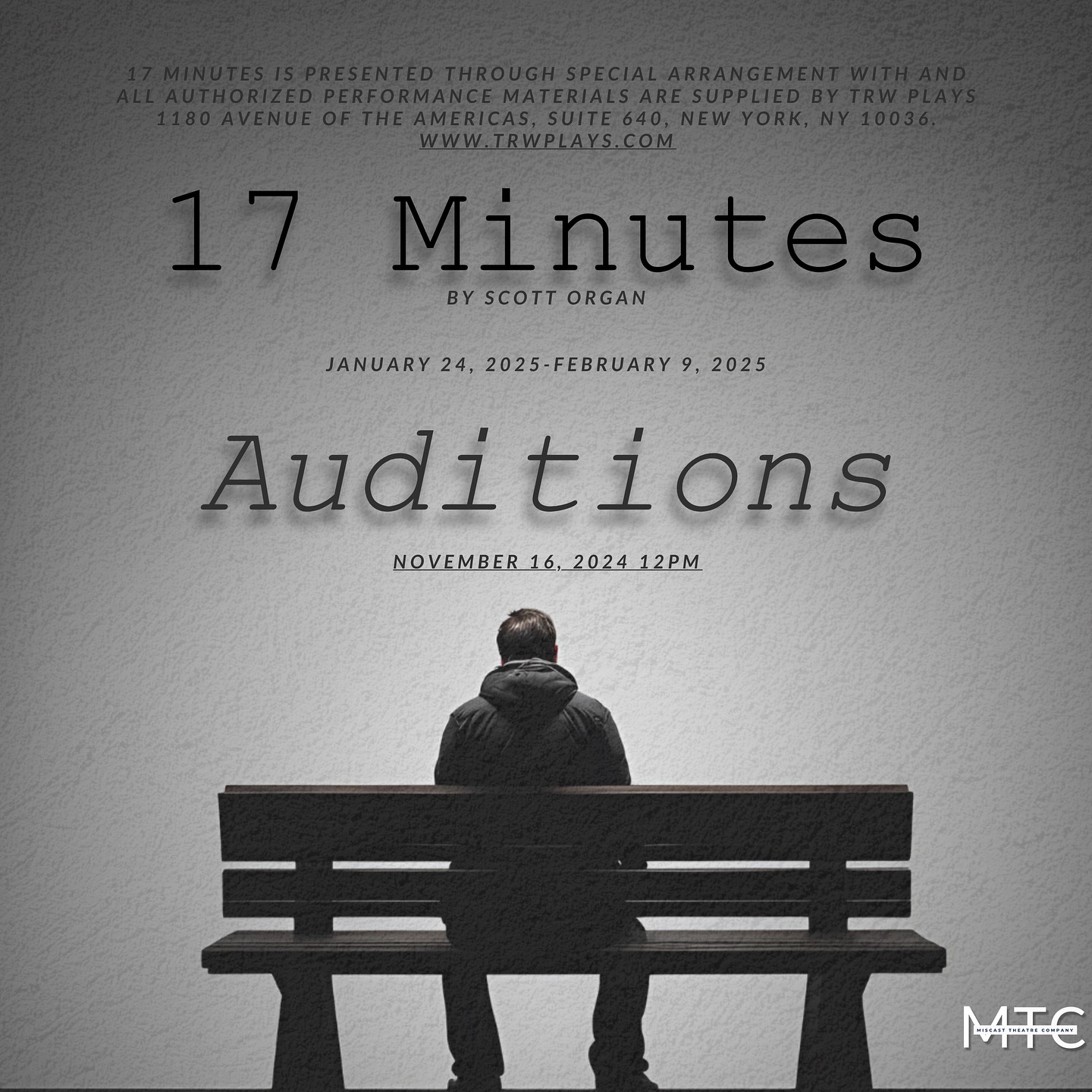 CTX3891. Auditions for 17 MINUTES, by Miscast Theatre Company, San Antonio