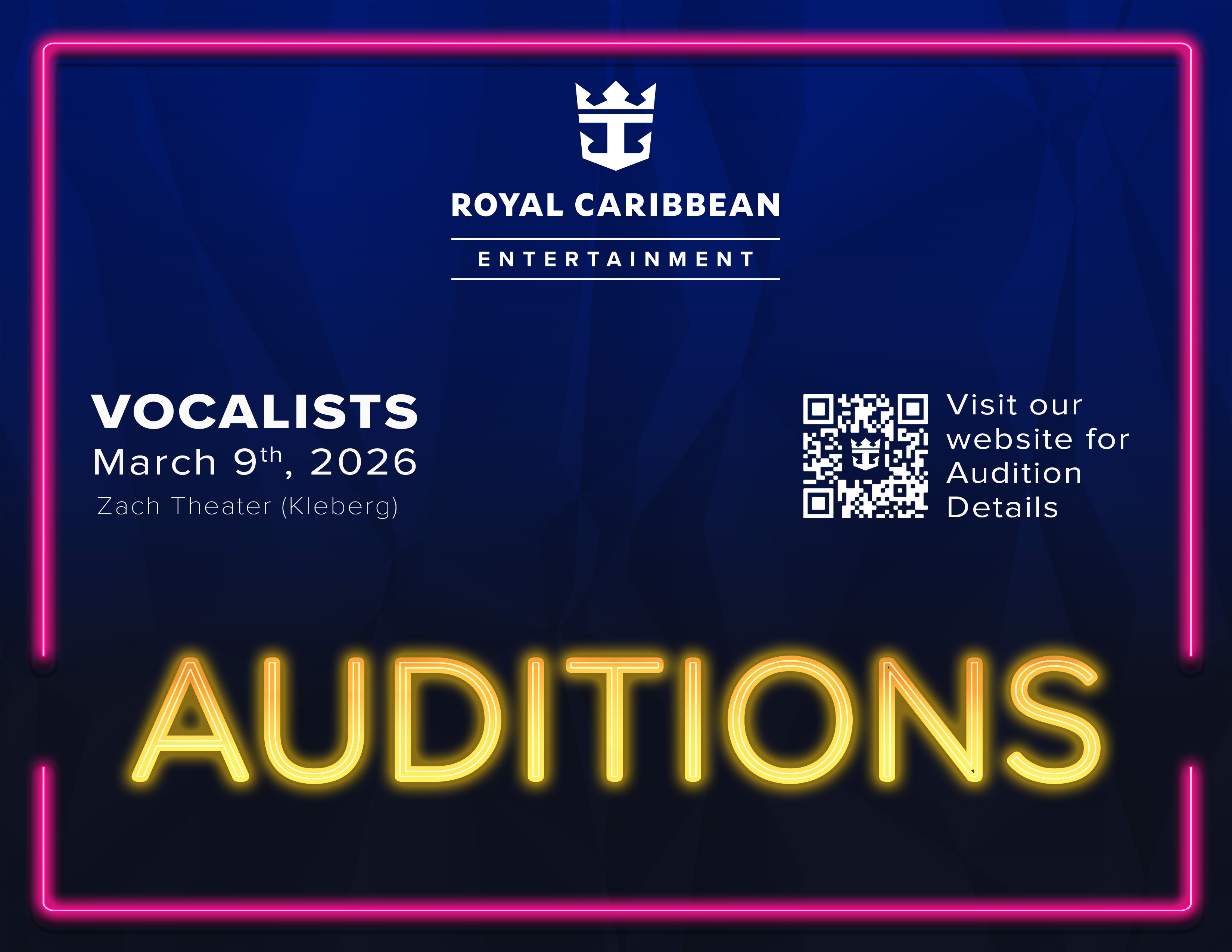 CTX4346. Auditions for Vocalists (Male and Female) by Royal Caribbean Entertainment at Zach Theatre, Austin