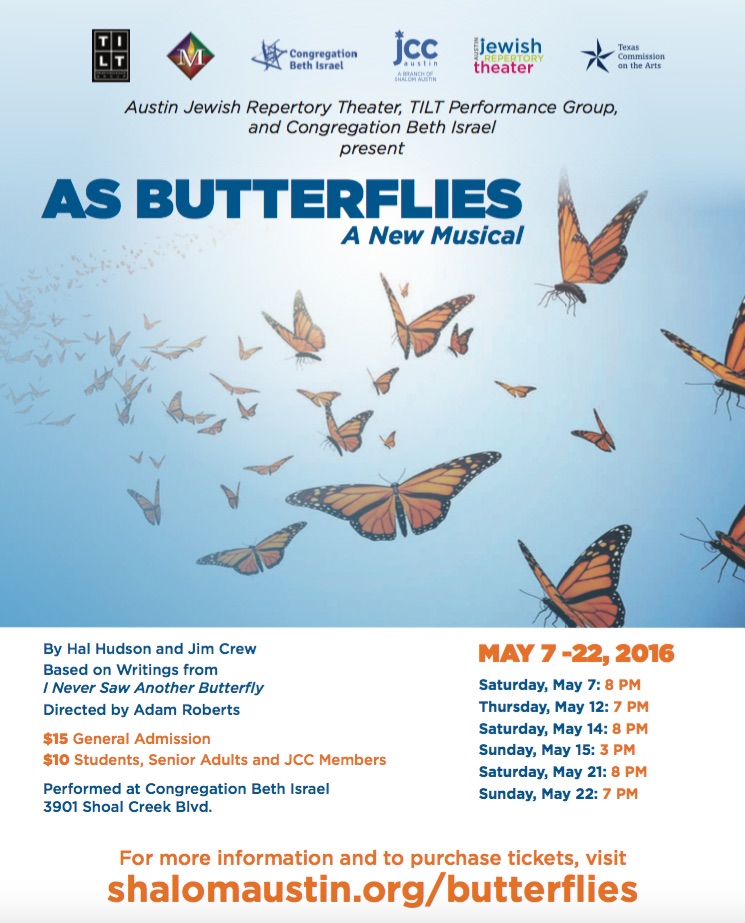 As Butterflies, a new musical by Austin Jewish Repertory Theatre
