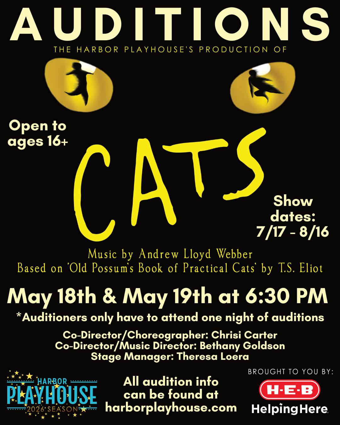 CTX4408. Auditions for Cats, by Harbor Playhouse, Corpus Christi
