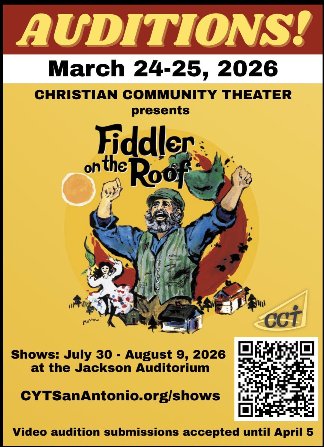 CTX4331. Auditions for Fiddler on the Roof, by Christian Community Theatre, San Antonio