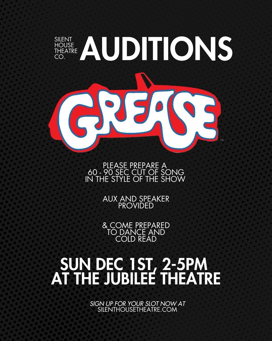 CTX3911. Auditions for Grease, by Silent House Theatre (SH.), Waco