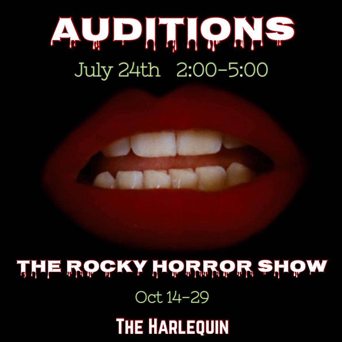 Auditions for The Rocky Horror Show, by The Harlequin, Ft. Sam Houston, San Antonio