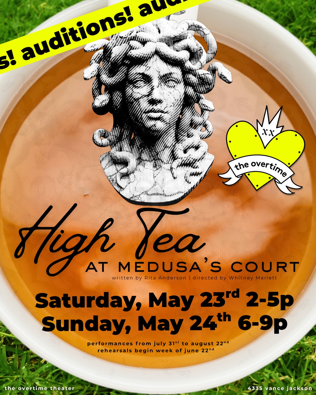 CTX2420. Auditions for High Tea at Medusa's Court, by Overtime Theater, San Antonio