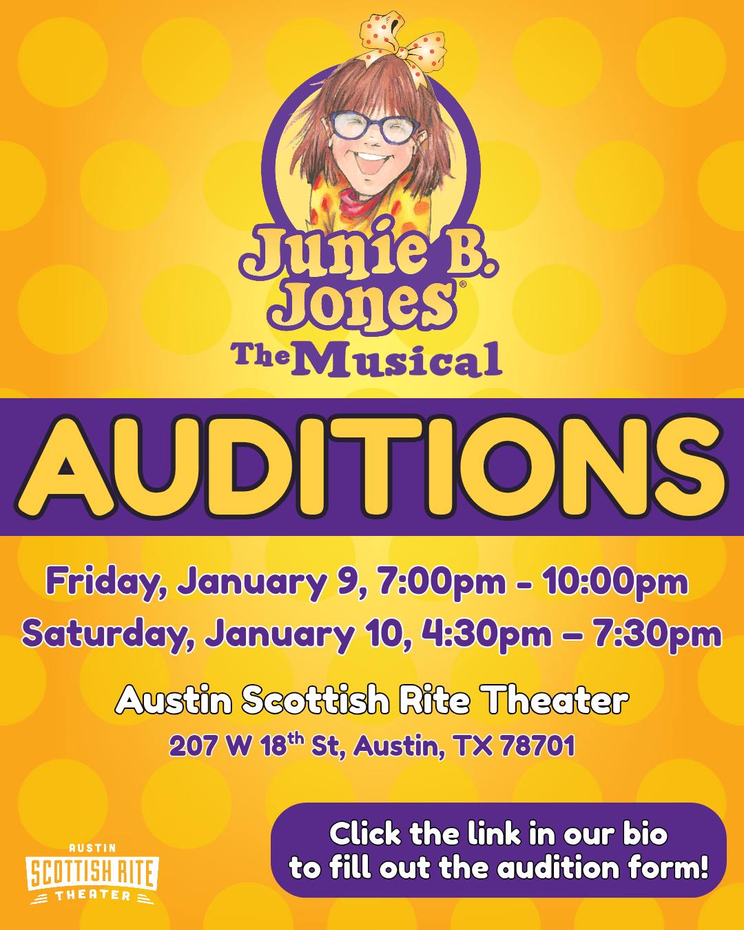 CTX4271. In-person and Video Auditions for Junie B. Jones, the musical, by Scottish Rite Theater, Austin
