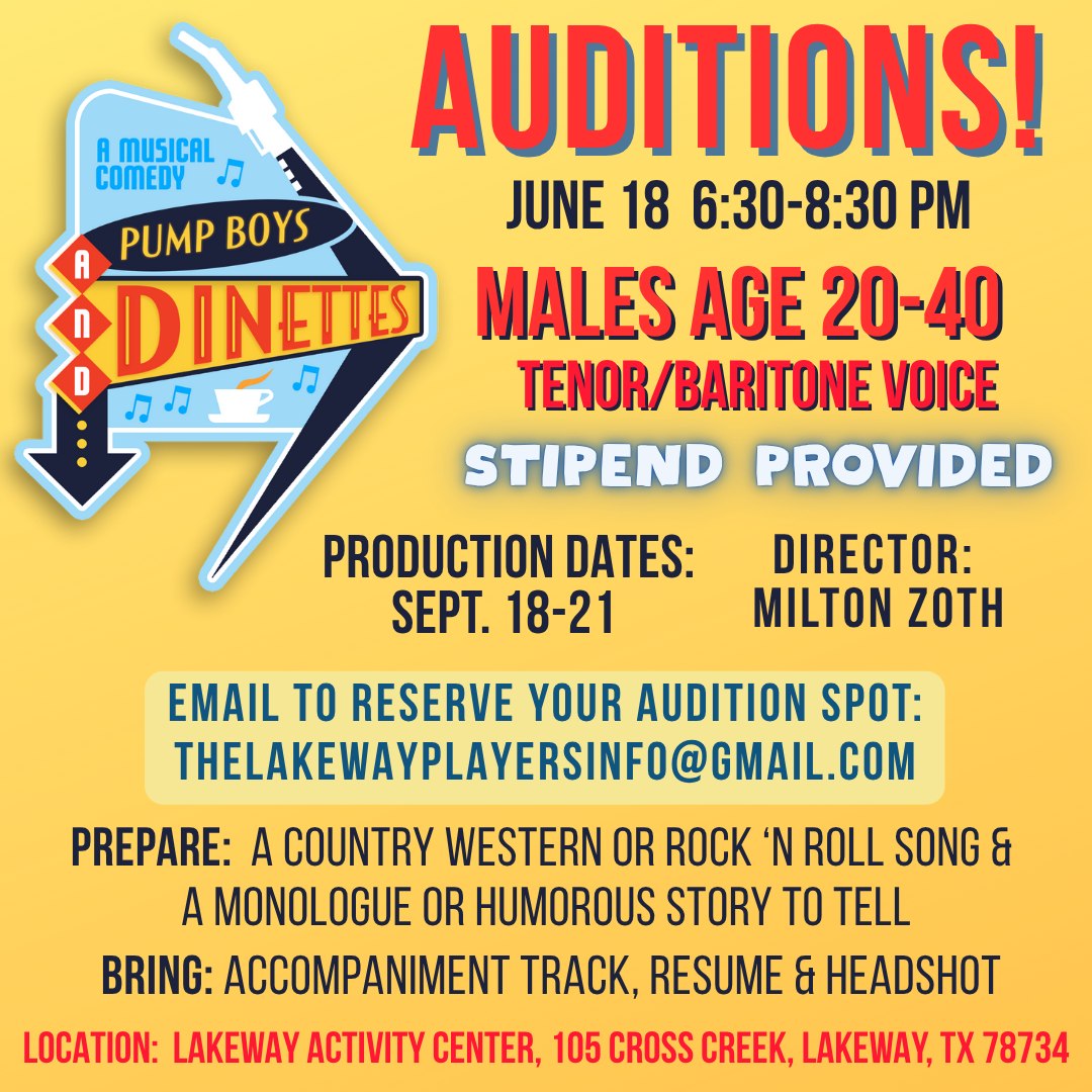CTX4101. Auditions for Pump Boys and Dinettes, by Lakeway Players