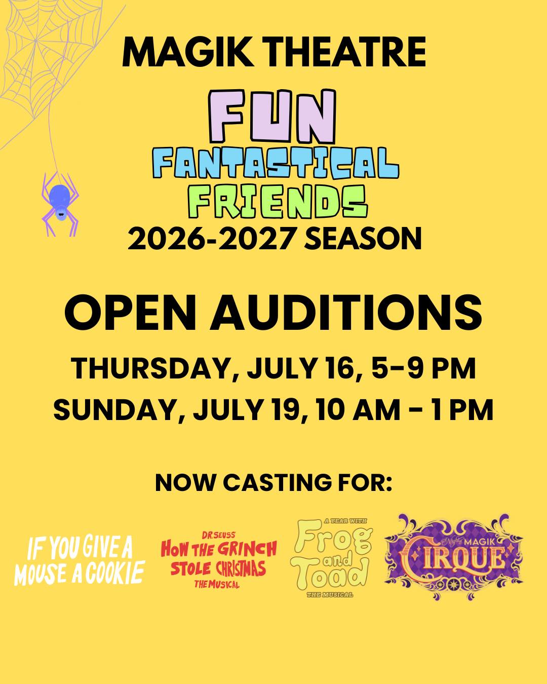 CTX4415. Auditions for Four Productions in 2026-2027 Season, by Magik Theatre, San Antonio