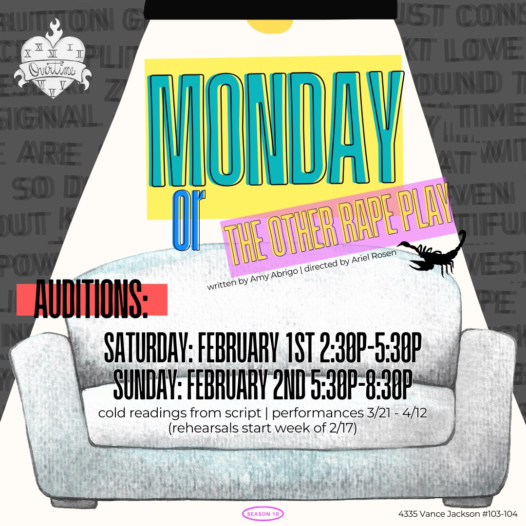 CTX3993. Auditions for MONDAY, or The Other Rape Play, by Overtime Theater, San Antonio