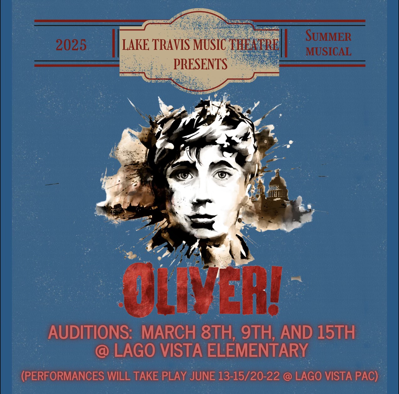 CTX4008. Auditions for Oliver!, by Lake Travis Music Theatre, Lago Vista