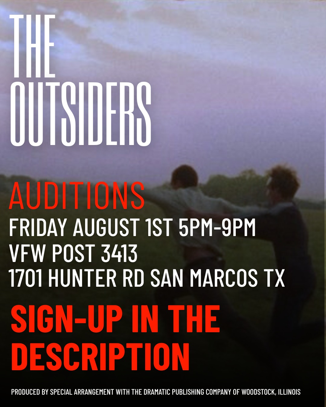 CTX4130. Auditions for The Outsiders, by Broke Thespian's Theatre Company, San Marcos