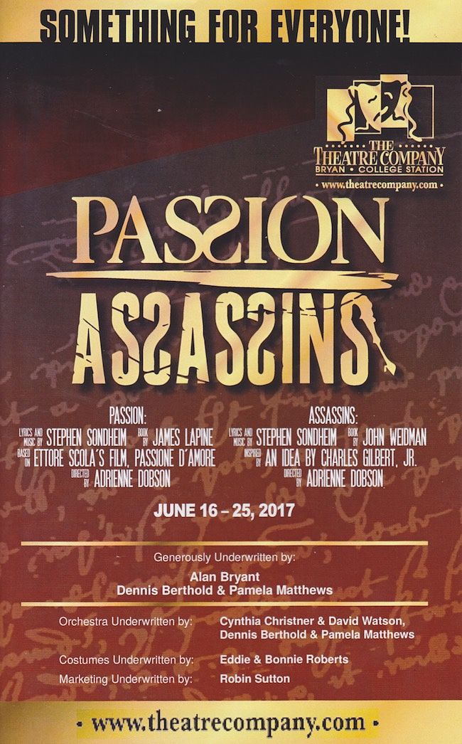Passion AND Assassins (two one-acts) by The Theatre Company