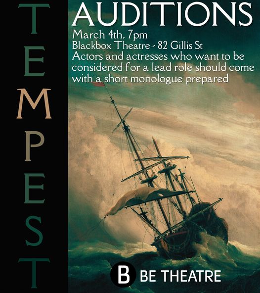 CTX3632. Auditions for THE TEMPEST, by BE Theatre, San Angelo