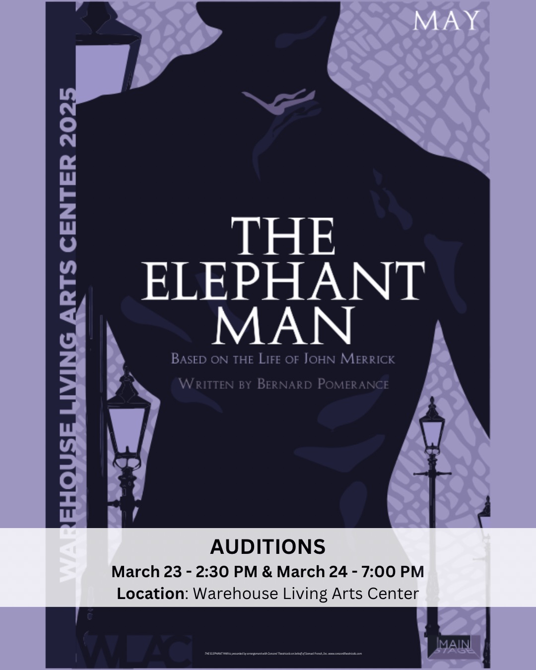 CTX4033. Auditions for The Elephant Man, by Warehouse Living Arts Center, Corsicana