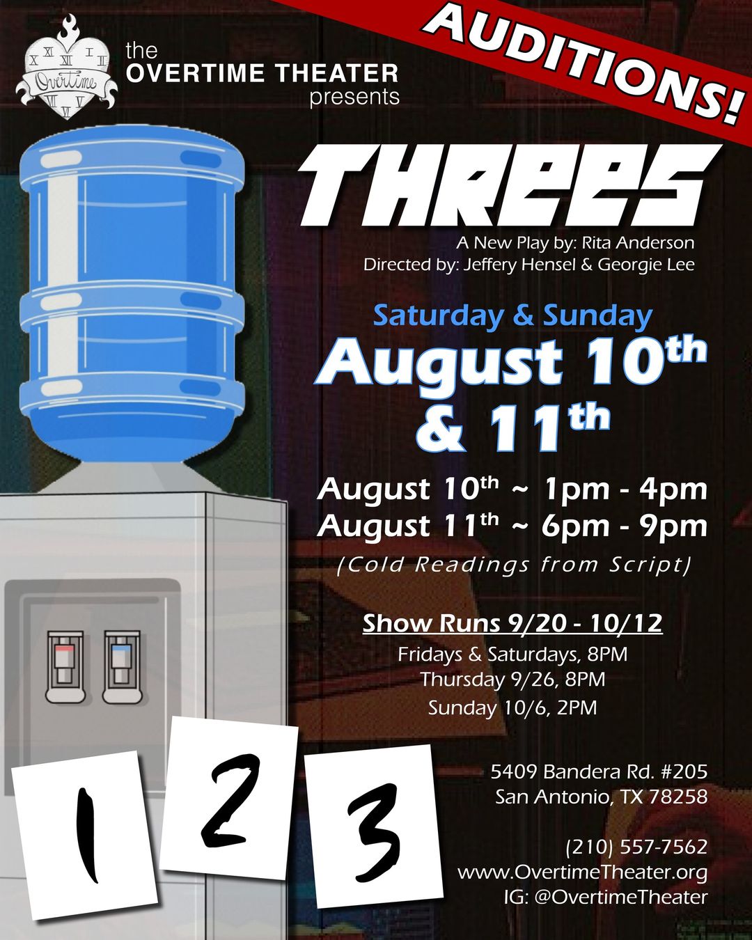 CTX3777. Auditions for Threes by Rita Anderson, Overtime Theater, San Antonio