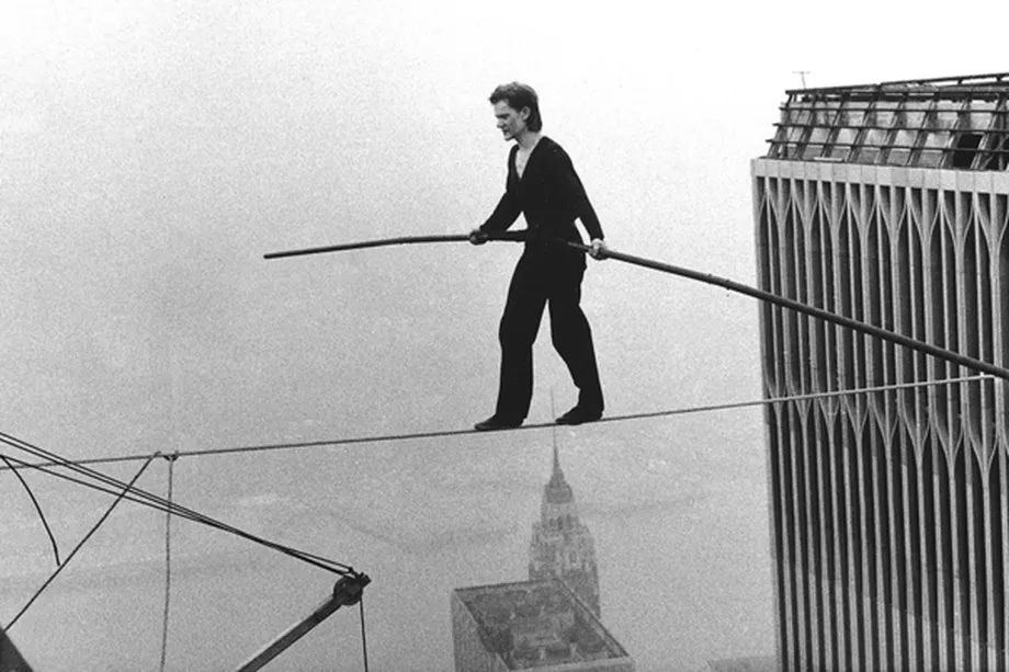 Philippe Petit, August 6, 1974 (AP photo by Alan Weiner)