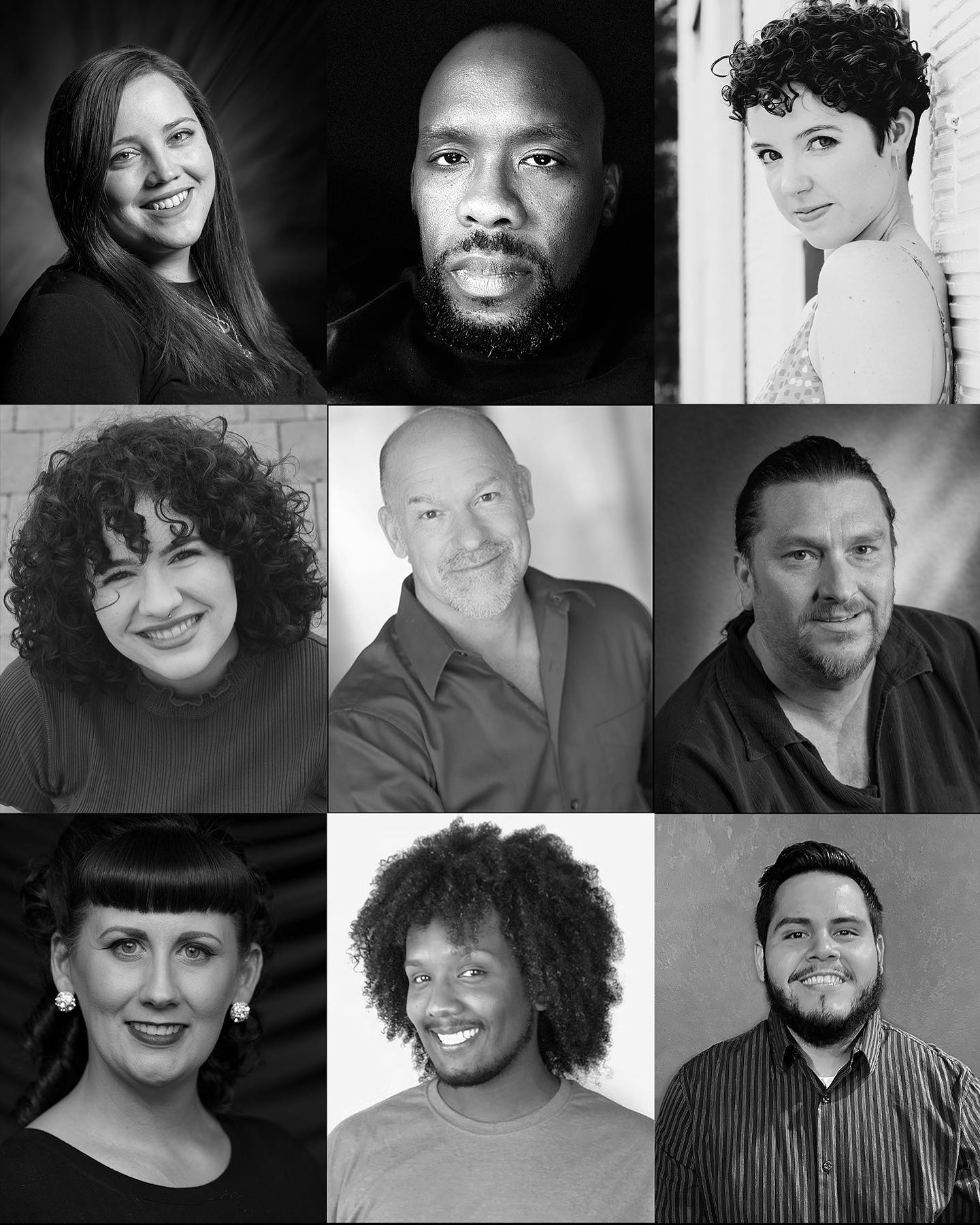 cast for SMOKEY JOE’S CAFÉ (top to bottom, left to right) Christy Brown, Robert Carter, Madison Grumbles, Lucinda Harvey, Kirk Kelso, Daniel Melton, Heidi Melton, Jeremiah Molla, and A.J. Erives.