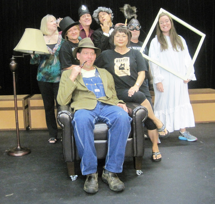 One night after a dress rehearsal. Also shown are director Patty Loftis and Assistant Director Connie Clark. Ginny Shaw of Bandera rounds out the crew in the light and sound booth.